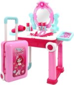 beauty playset 2 in 1 vanity mirror makeup suitcase trolley with lights sound multicolour