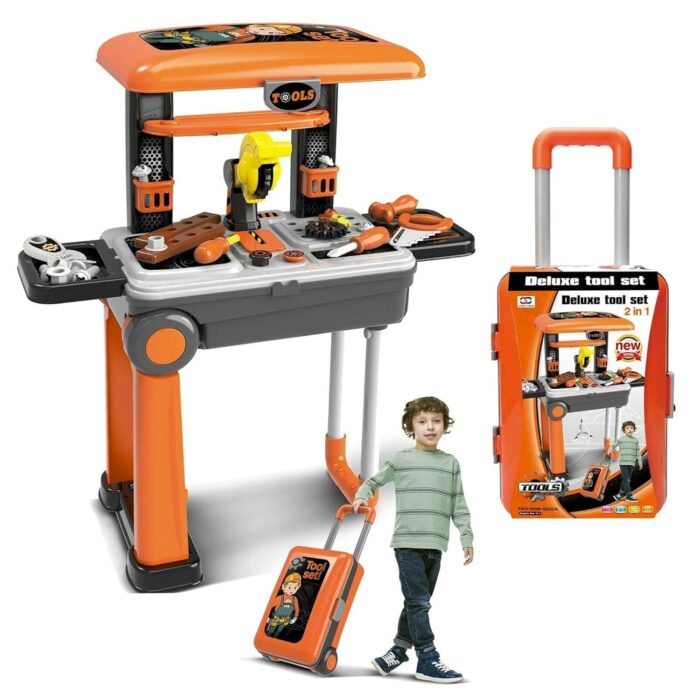 Generic deluxe tool set 2 in 1 tool playset with suitcase trolley multicolour