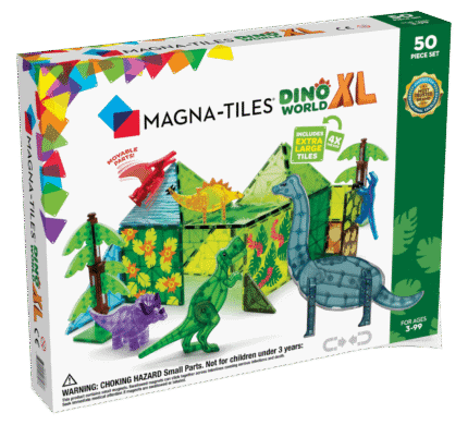 MAGNA-TILES® Dino World XL 50 Piece Set – 6 Magnetic Dinosaur Figures with XL Tiles and Magnetic Trees for Kids