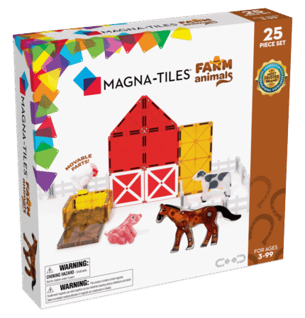 MAGNA-TILES® Farm 25 Piece Set – Magnetic Building Tiles with Horse, Cow, Pig and Chicken Figures and Fence Pieces for Kids