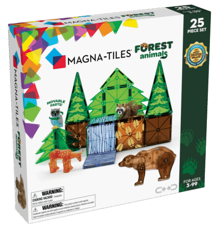 MAGNA-TILES® Forest 25 Piece Set – Magnetic Building Tiles with Brown Bear, Deer, Raccoon and Owl Figures for Kids