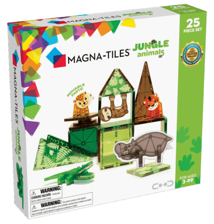 MAGNA-TILES® Jungle Animals 25 Piece Set – Magnetic Building Tiles Featuring Hippo, Sloth, Tiger, Leopard and Caiman for Kids