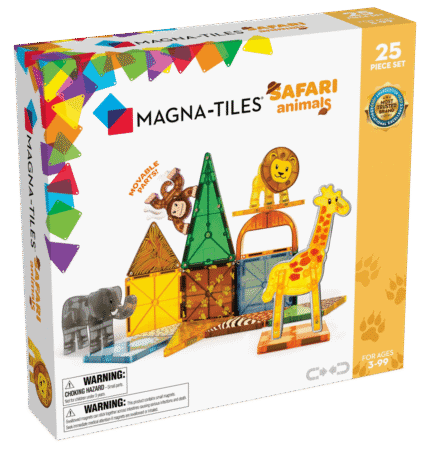 MAGNA-TILES® Safari Animals 25 Piece Set – Magnetic Building Tiles Featuring Giraffe, Monkey, Lion and Elephant for Kids