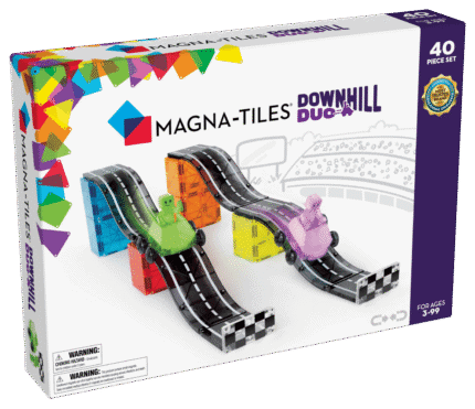 MAGNA-TILES® Downhill Duo 40 Piece Set – Magnetic Racing Set with Ramps, 2 Vehicles and 2 Figures for Kids