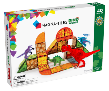 MAGNA-TILES® Dino World 40 Piece Set – Magnetic Dinosaur Figures with Volcano Terrain Tiles, T-Rex and Velociraptor for Kids
