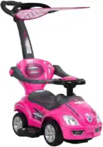 Megacar Canopy Kids 3-in-1 Push Car – Stroller, Walker and Ride-On with Sun Canopy and Under-Seat Storage, Ages 1-4, Pink