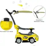 Megacar Canopy Kids 3-in-1 Push Car – Stroller, Walker and Ride-On with Sun Canopy and Under-Seat Storage, Ages 1-4, Yellow -