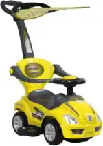 Megacar Canopy Kids 3-in-1 Push Car – Stroller, Walker and Ride-On with Sun Canopy and Under-Seat Storage, Ages 1-4, Yellow