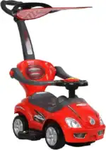 Megacar Canopy Kids 3-in-1 Push Car – Stroller, Walker and Ride-On with Sun Canopy and Under-Seat Storage, Ages 1-4, Red