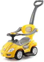 Megacar 3-in-1 Mega Push Car – Stroller, Walker and Ride-On Car for Toddlers with Removable Parent Push Handle, Yellow