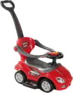Megacar 3-in-1 Mega Push Car – Stroller Car, Walker and Ride-On Car for Toddlers with Under-Seat Storage, Non-Battery, Red -