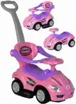 Megacar 3-in-1 Mega Push Car – Stroller Car, Walker and Ride-On Car for Toddlers with Under-Seat Storage, Non-Battery, Pink -