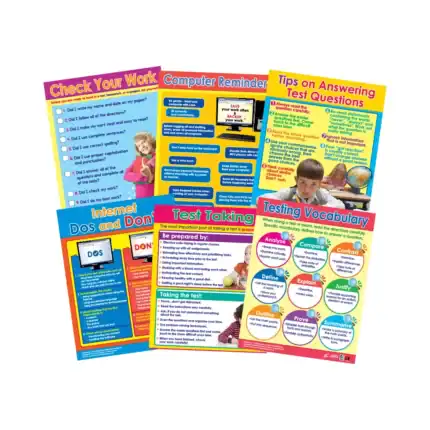 Smart Study – Digital & Tests – Educational Wall Chart Pack of 6 Charts in English, Learning Posters