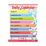 Daily Calendar – English Educational Wall Chart for Kids, Laminated Write-On Wipe-Off with QR Code