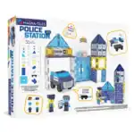 MAGNA-TILES® Police Station 35 Piece Set – Magnetic Building Tiles with 2 Police Figures, Light and Sound Tile and Pullback C