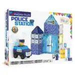 MAGNA-TILES® Police Station 35 Piece Set – Magnetic Building Tiles with 2 Police Figures, Light and Sound Tile and Pullback C
