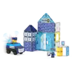 MAGNA-TILES® Police Station 35 Piece Set – Magnetic Building Tiles with 2 Police Figures, Light and Sound Tile and Pullback C