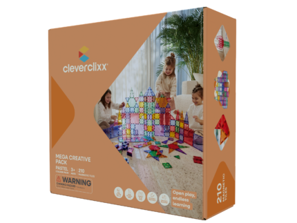 Cleverclixx Mega Creative Pack Pastel – 210 Piece Magnetic Tile Set for Family and Group Play, Ages 3+