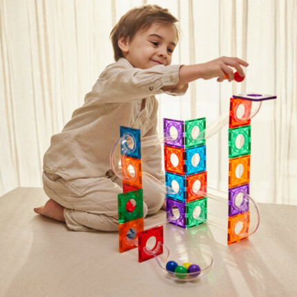 Cleverclixx Ball Run Compact Pack Intense – 60 Piece Ball Run Expansion Set with Magnetic Tiles for Kids - view 2