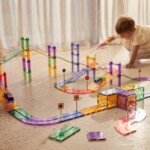 Cleverclixx Large Race Track Pastel – 80 Piece Magnetic Race Track Set with Battery-Powered Self-Driving Car for Kids - view