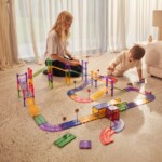 Cleverclixx Large Race Track Pastel – 80 Piece Magnetic Race Track Set with Battery-Powered Self-Driving Car for Kids - view