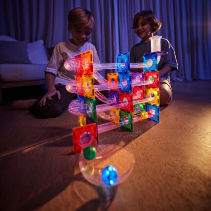 Cleverclixx Ball Run Dazzling Lights Pack Intense – 100 Piece Ball Run Construction Set with Light Effects for Kids - view 2