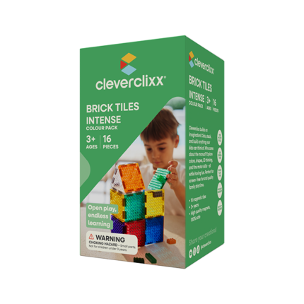Cleverclixx Brick Tiles Pack Intense – 16 Piece Brick Tile Expansion Pack, Compatible with Most Brick Toys