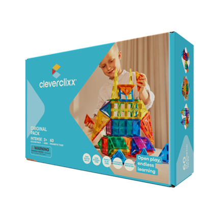 Cleverclixx Original Pack Intense – 60 Piece Magnetic Tile Starter Set for Kids