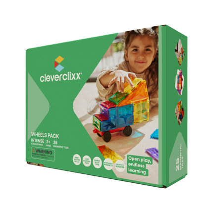 Cleverclixx Wheels Pack Intense – 25 Piece Magnetic Wheels Set to Build Cars and Trucks, Ages 3+
