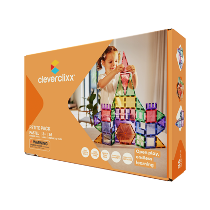 Cleverclixx Petite Pastel Pack – 36 Piece Magnetic Tile Starter Set with Pastel Geometric Shapes for Kids