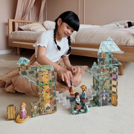 Cleverclixx Magic Forest Pack Pastel – 69 Piece Magnetic Tile Set with Printed Fairy Tale Tiles for Kids - view 2