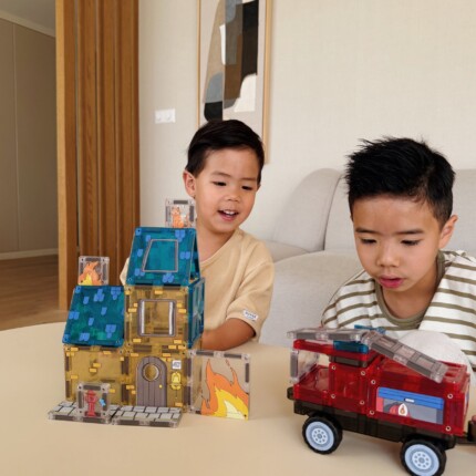 Cleverclixx Fire Rescue Pack Intense – 39 Piece Magnetic Building Set with Printed Fire Rescue Tiles for Kids - view 2