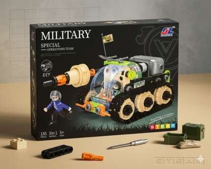 3-in-1 Models STEM Coding Military Kit for Kids (Ages 5+), 185 Pieces Educational Building Set. Ideal Toy Gift for Boys & Gir