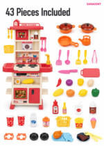 SARAOONT Kitchen Play Set for Kids – 43 Pieces with Steam Spray, Running Water Faucet, Lights, Sounds, Toy Oven and Fridge, P