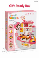 SARAOONT Kitchen Play Set for Kids – 43 Pieces with Steam Spray, Running Water Faucet, Lights, Sounds, Toy Oven and Fridge, P