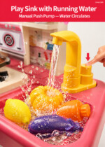 SARAOONT Kitchen Play Set for Kids – 43 Pieces with Steam Spray, Running Water Faucet, Lights, Sounds, Toy Oven and Fridge, P