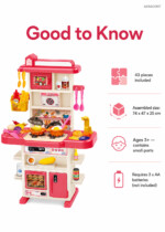 SARAOONT Kitchen Play Set for Kids – 43 Pieces with Steam Spray, Running Water Faucet, Lights, Sounds, Toy Oven and Fridge, P