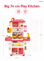 SARAOONT Kitchen Play Set for Kids – 43 Pieces with Steam Spray, Running Water Faucet, Lights, Sounds, Toy Oven and Fridge, P