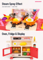 SARAOONT Kitchen Play Set for Kids – 43 Pieces with Steam Spray, Running Water Faucet, Lights, Sounds, Toy Oven and Fridge, P