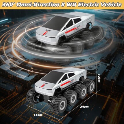 M.A&F’s Amphibious Remote Control Car, 8WD 2.4GHz 1:18 RC Monster Truck with 2 Batteries – Waterproof Off-Road Jeep, Ages 6+
