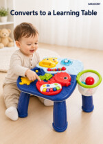 Baby Walker and Activity Table, 3 in 1 Sit-to-Stand Push Walker with Musical Piano, Adjustable Speed and Anti-Tip Base, Blue