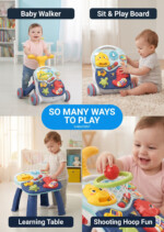 Baby Walker and Activity Table, 3 in 1 Sit-to-Stand Push Walker with Musical Piano, Adjustable Speed and Anti-Tip Base, Blue