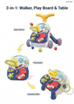 Baby Walker and Activity Table, 3 in 1 Sit-to-Stand Push Walker with Musical Piano, Adjustable Speed and Anti-Tip Base, Blue