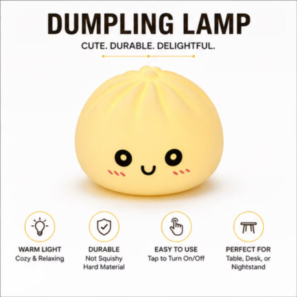 Cute Kawaii Dumpling Night Light – Warm LED Desk Lamp, Tap On/Off, Durable Accent Light for Bedroom, Nightstand and Office De
