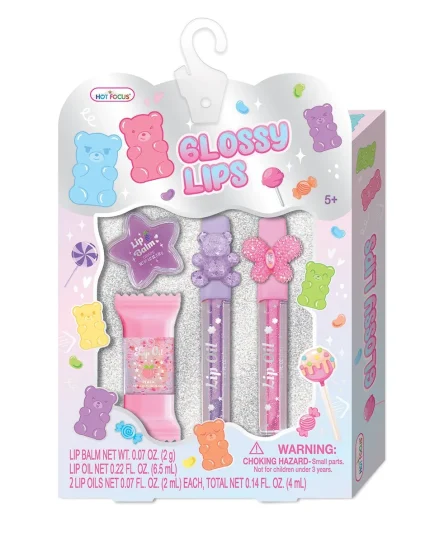Hot Focus Glossy Lips Scented Lip Balm and Lip Oil Set for Girls – Multicolour, Ages 5+
