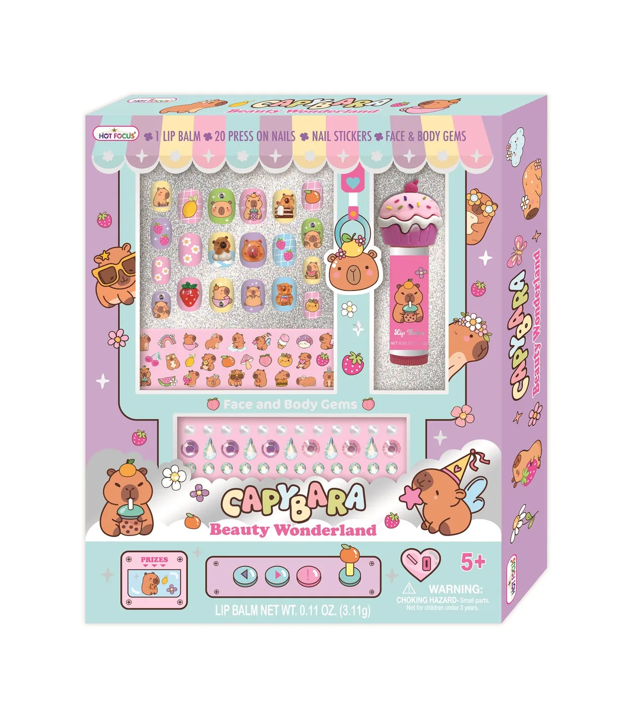 011CP_1.webp Hot Focus Beauty Wonderland Kids Beauty Set – Lip Balm, 20 Press-On Nails, Nail Stickers and Face Gems for Girls, Ages 5+ – M