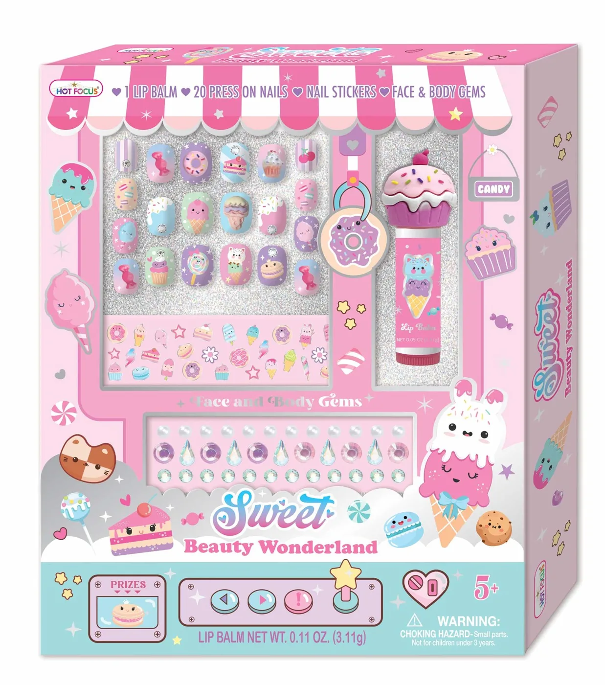 011SW_2.webp Hot Focus Beauty Wonderland Kids Beauty Set – Lip Balm, 20 Press-On Nails, Nail Stickers and Face Gems for Girls, Ages 5+ – M
