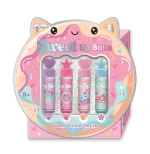 Hot Focus Sweet Lip Balm Set – Four Flavoured Lip Balms in Grape, Strawberry, Peach and Mint with Glitter Caps for Kids, Ages