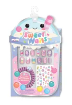 Hot Focus Sweet Nails Pop Glamour 3D Press-On Nails Set with Nail Stickers and Butterfly Adjustable Ring for Girls, Ages 5+ -