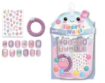 Hot Focus Sweet Nails Pop Glamour 3D Press-On Nails Set with Nail Stickers and Butterfly Adjustable Ring for Girls, Ages 5+ -
